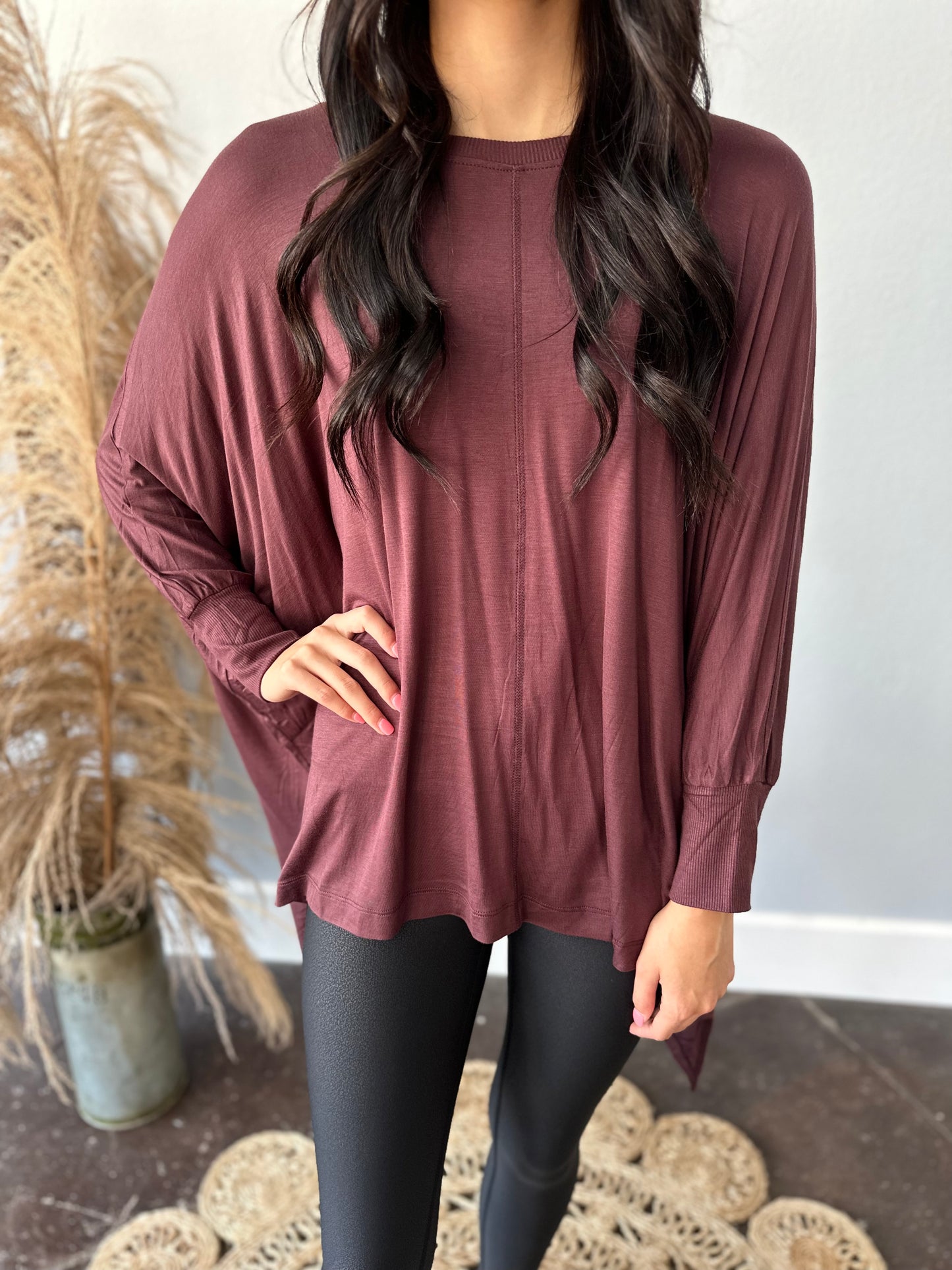 WINE 3/4 SLEEVE ONE SIZE TOP