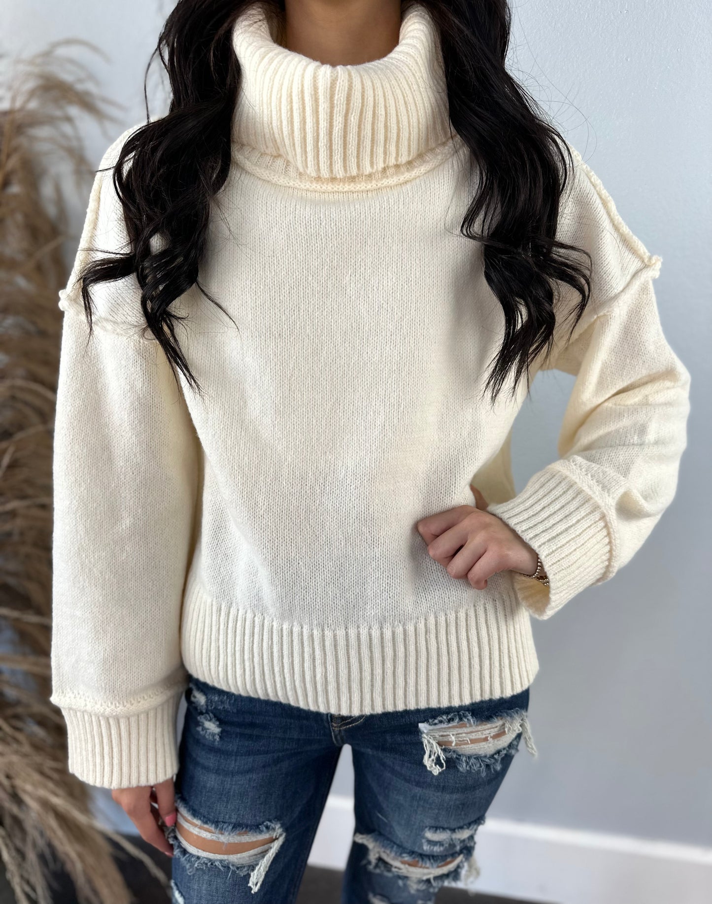 CREAM COWL NECK SWEATER