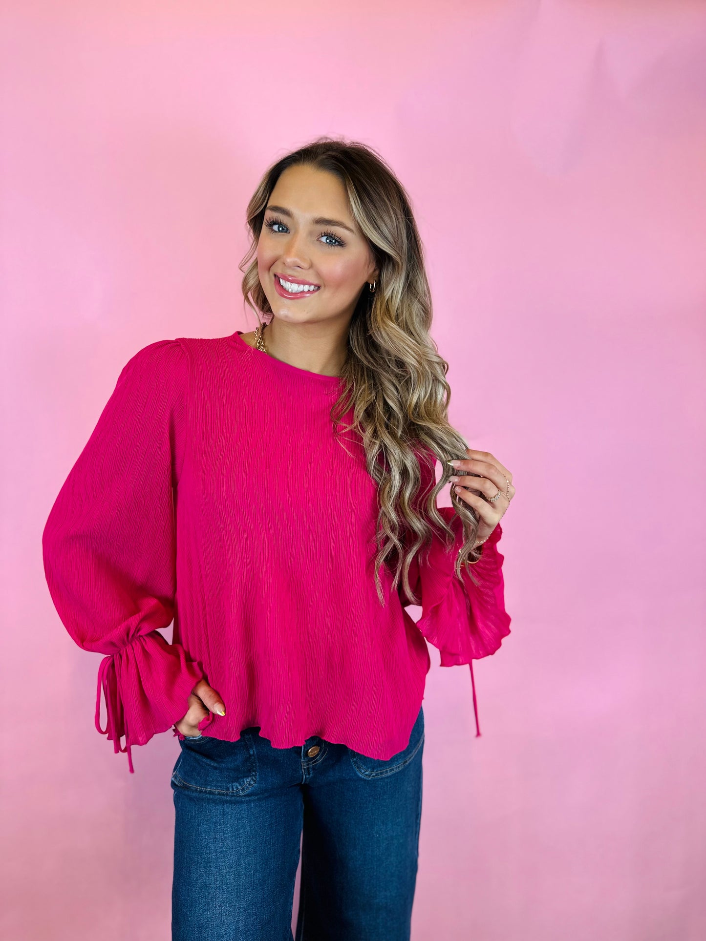 PINK BOW SLEEVE TOP