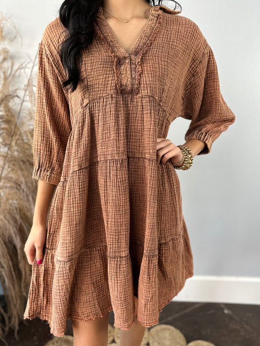 BROWN MINERAL WASHED DRESS