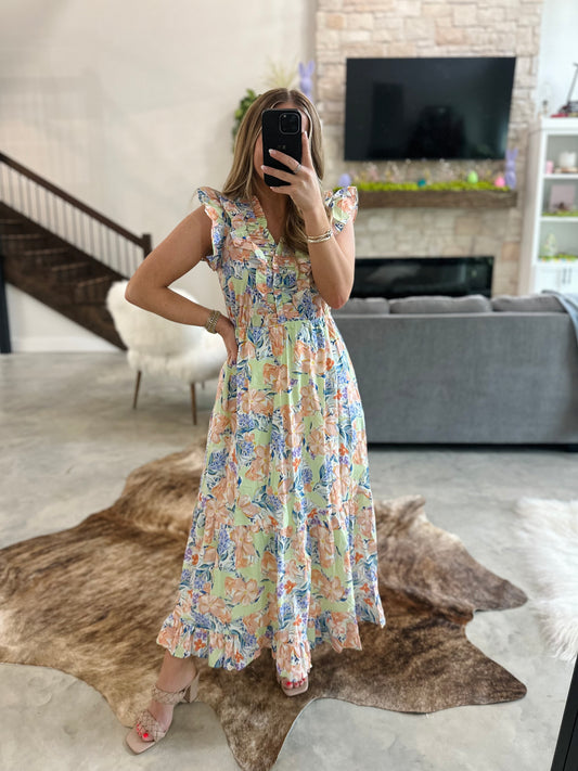 SLEEVELESS FLORAL MIDI DRESS
