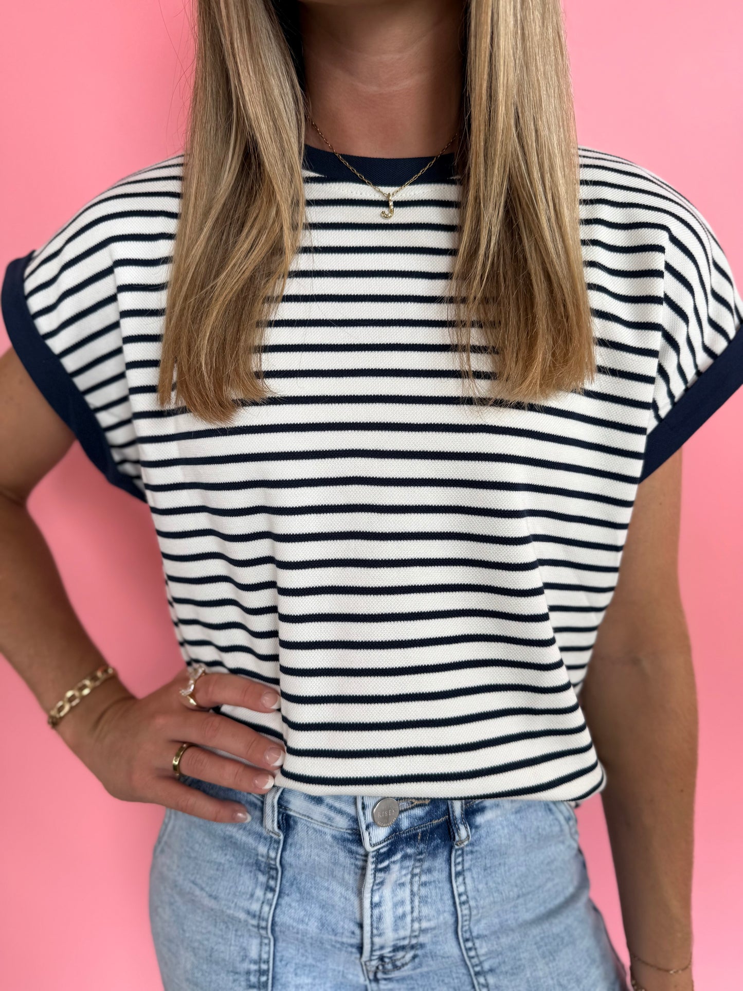 NAVY STRIPED EVERYDAY TOP