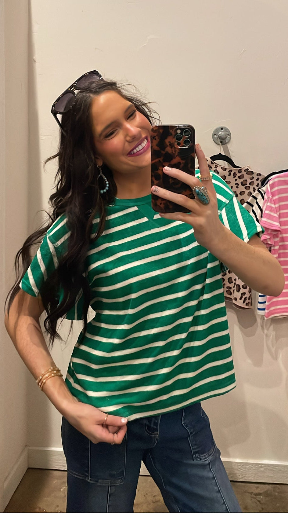 GREEN & WHITE STRIPED TERRY TOP