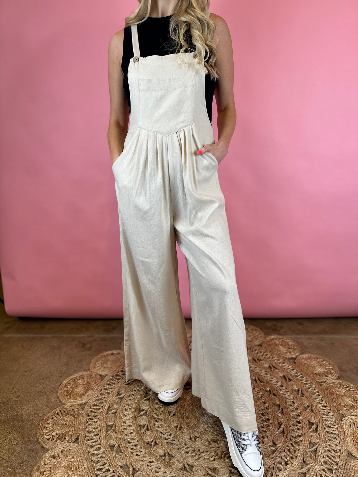 TAN LINEN FEEL JUMPSUIT