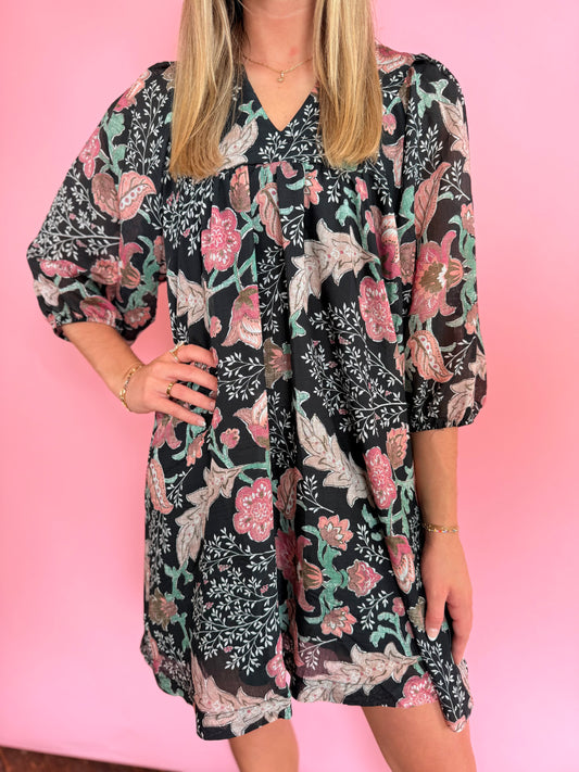 BLACK FLORAL MIX DRESS
