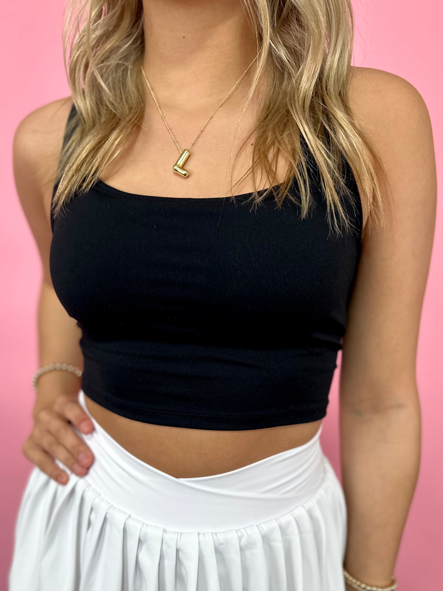 BLACK LACE UP BACK TANK