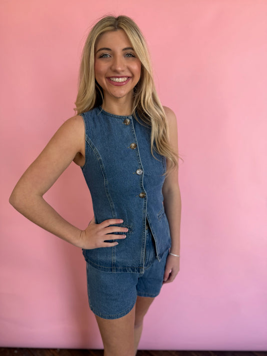 DENIM VEST & SHORTS SET
