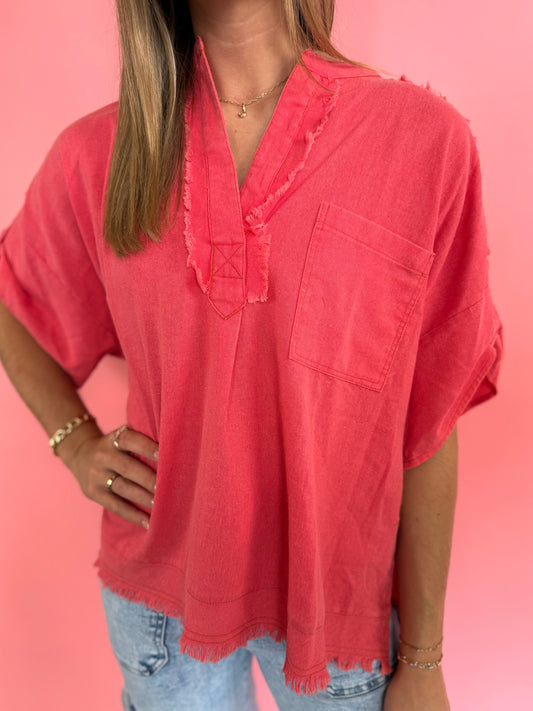 CORAL LINEN TOP
