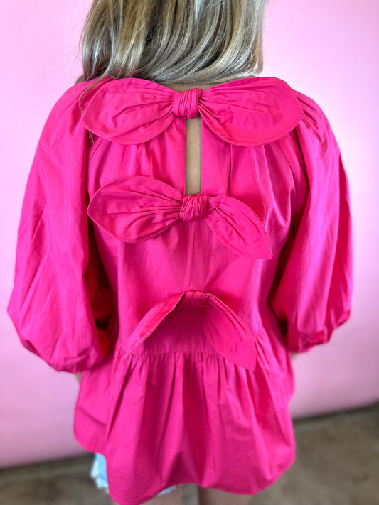 HOT PINK 3 BACK BOW TOP