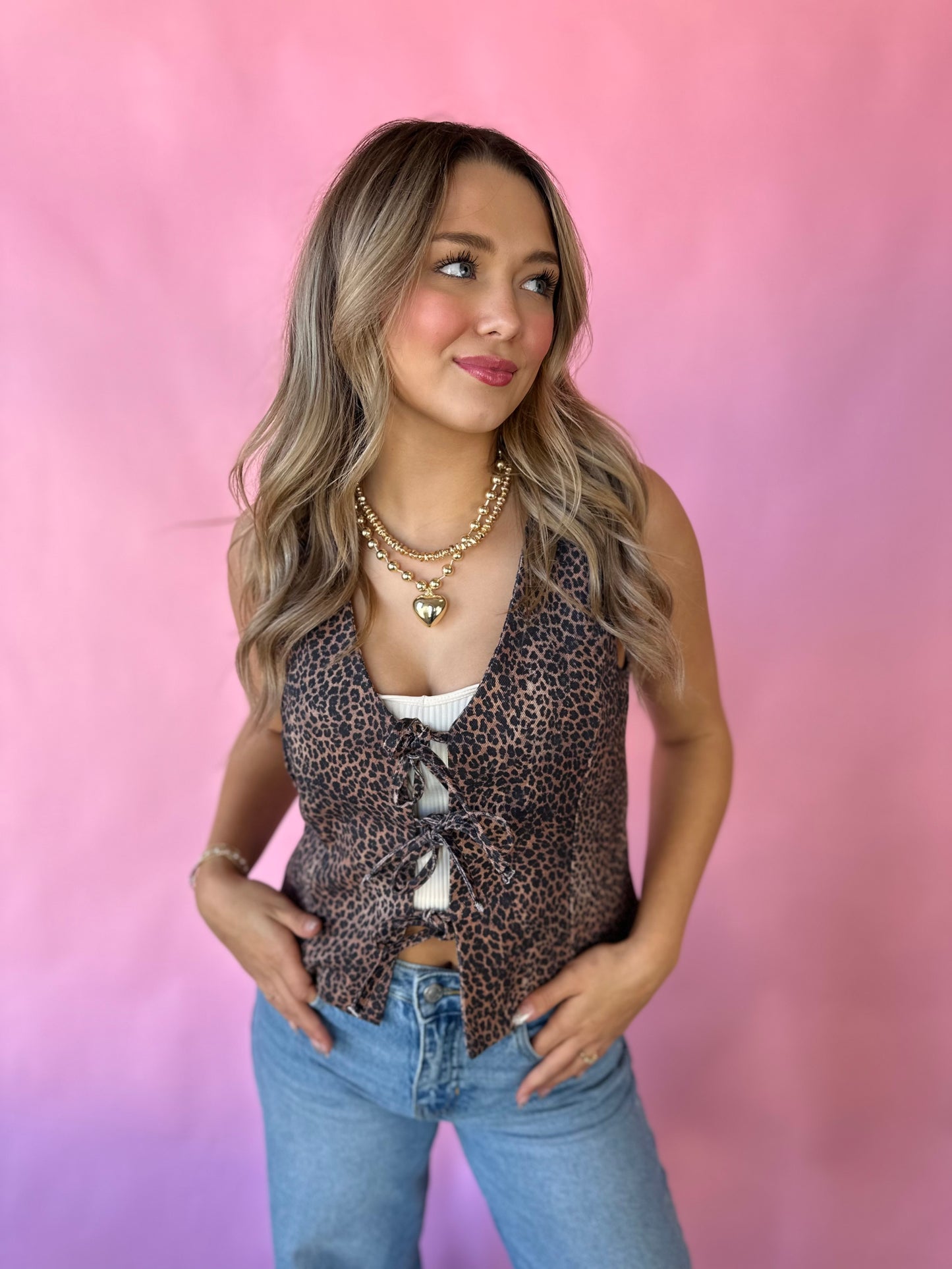 CHEETAH VEST W/BOW DETAIL