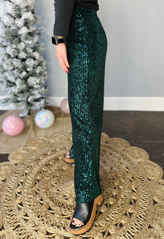 HUNTER GREEN VELVET SEQUIN PANTS