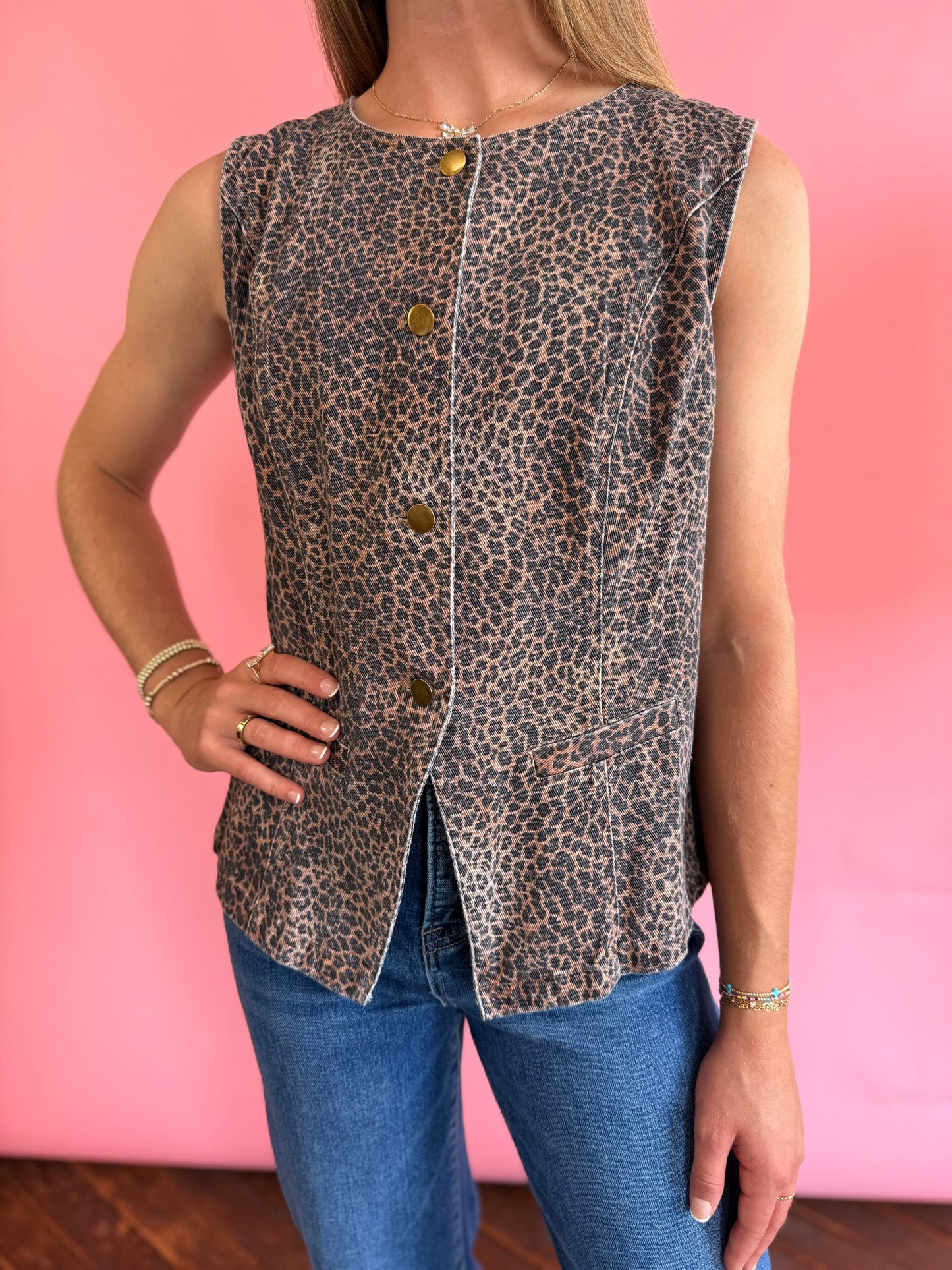 CHEETAH BUTTON UP VEST
