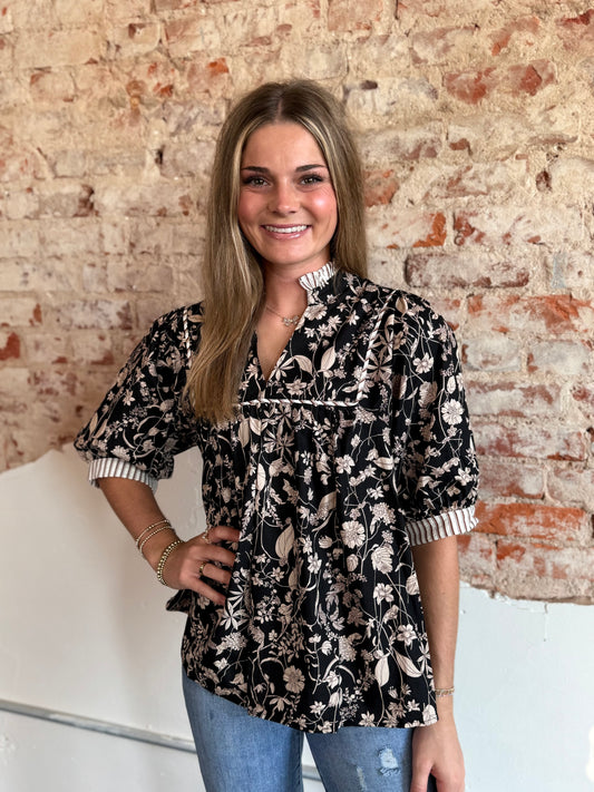 FLORAL BLACK STRIPED TOP