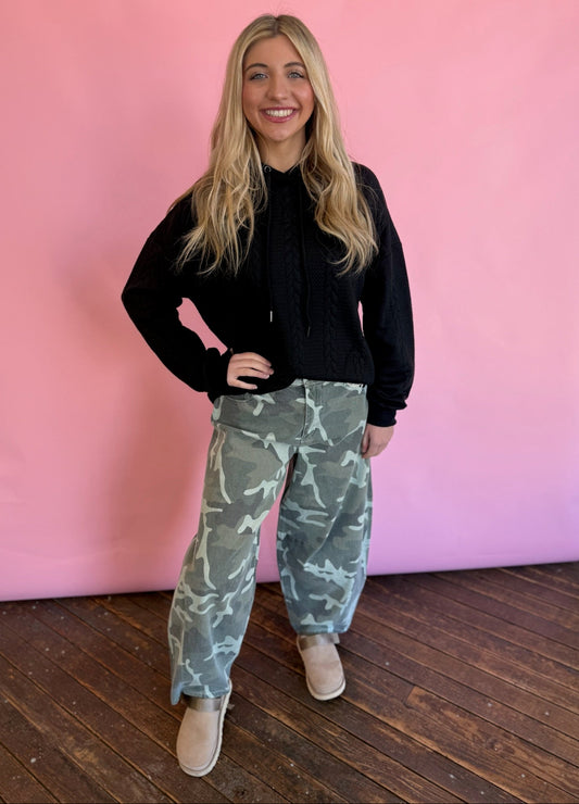 FADED GREEN CAMO BARREL DENIM