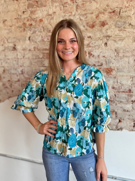 BLUE FLORAL BOUQUET TOP
