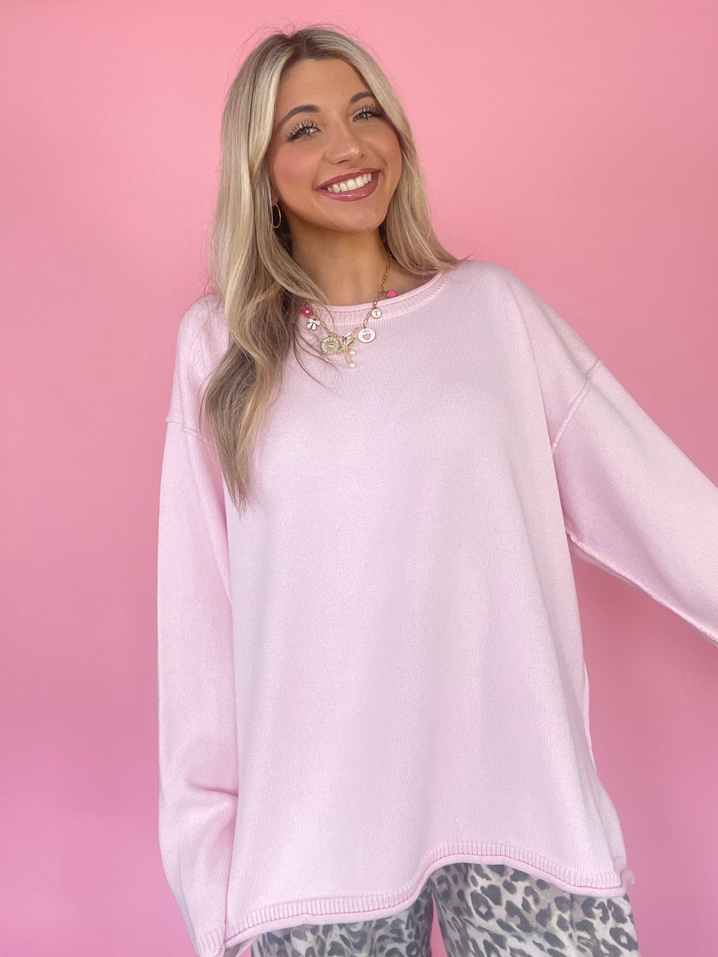 BABY PINK ROLL NECK SWEATER
