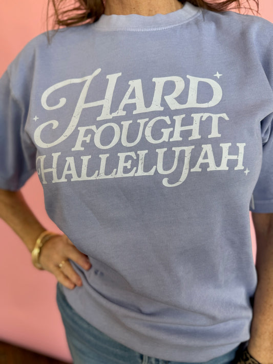 LT BLUE HARD FOUGHT HALLELUJAH TEE