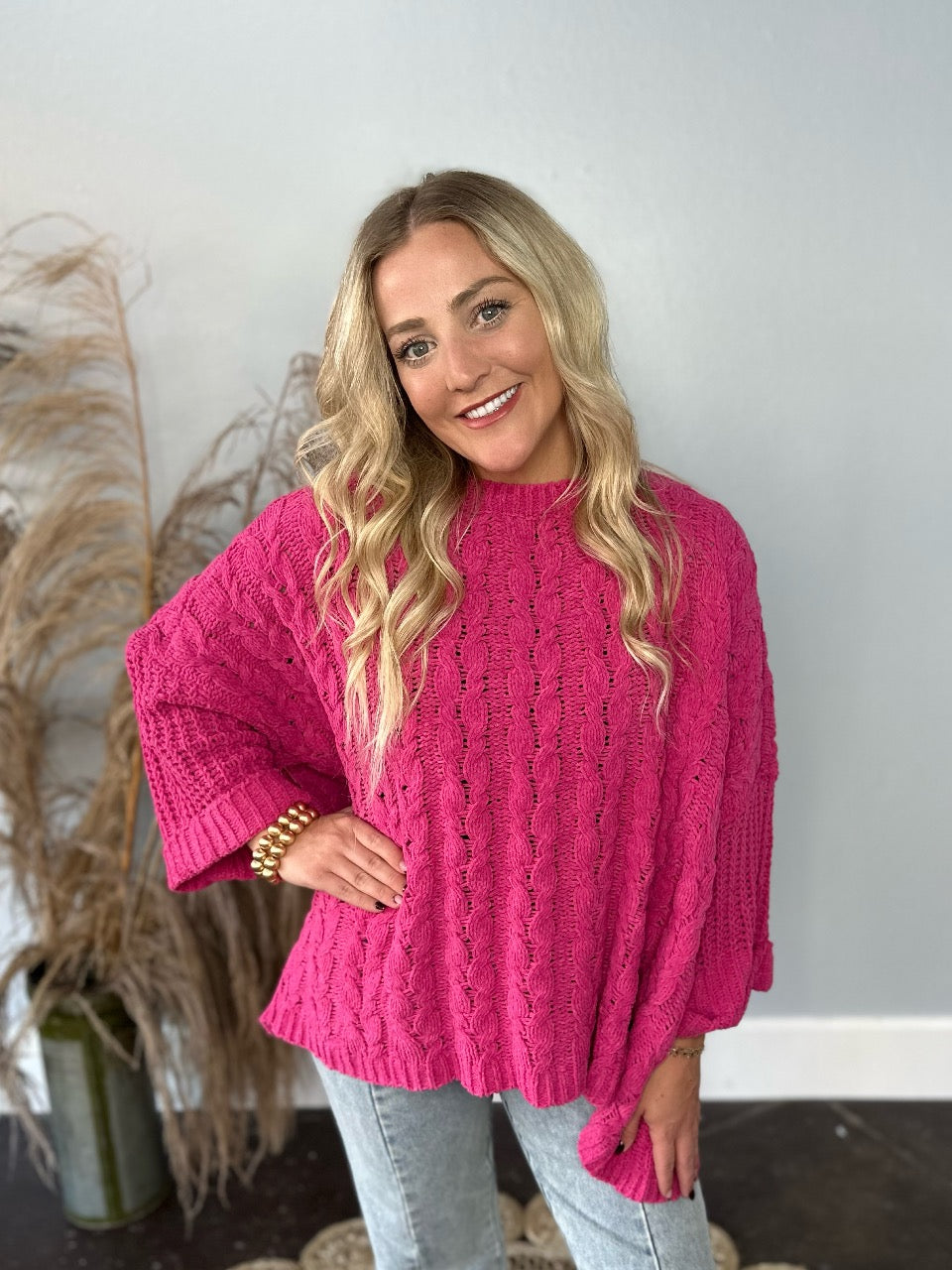 PINK OVERSIZED CHENILLE SWEATER