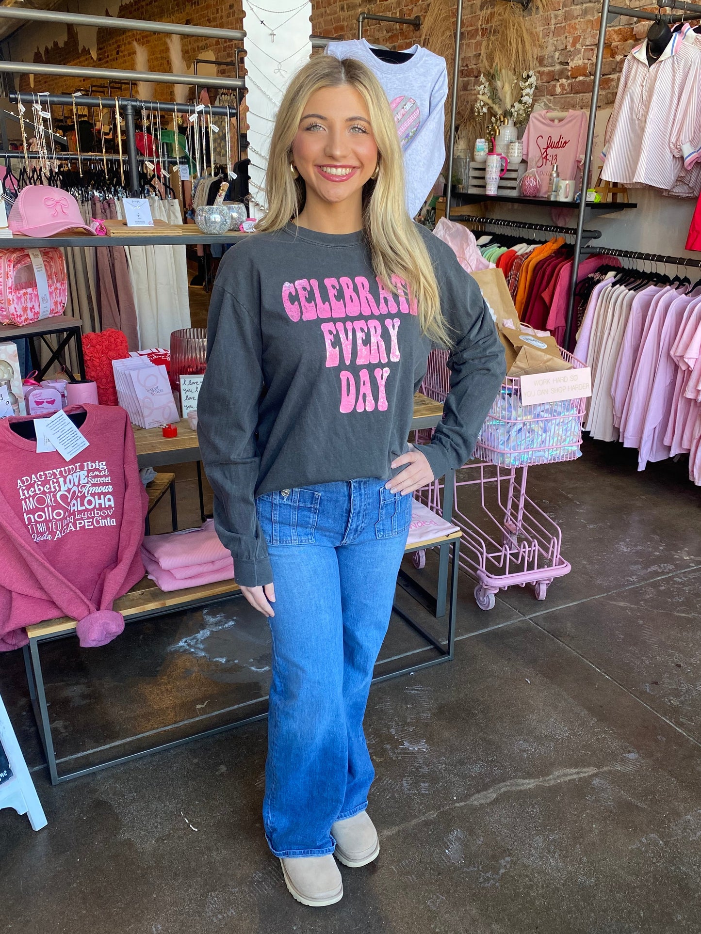 CHARCOAL CELEBRATE EVERY DAY L/S TEE