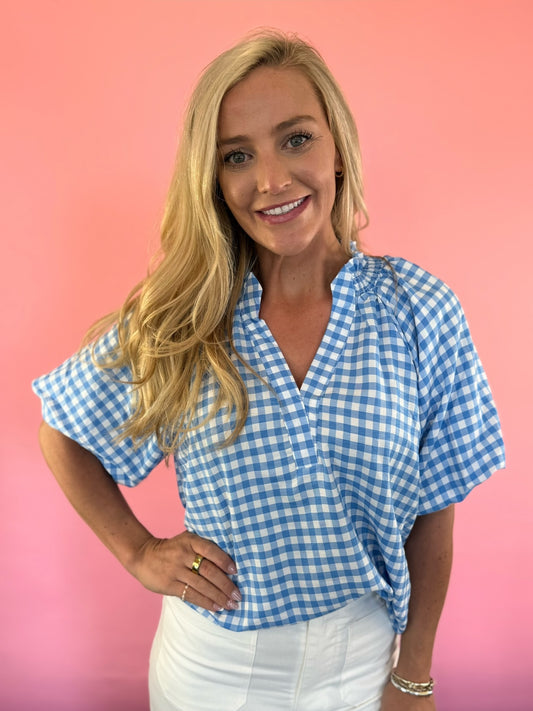 BLUE CHECKED TOP