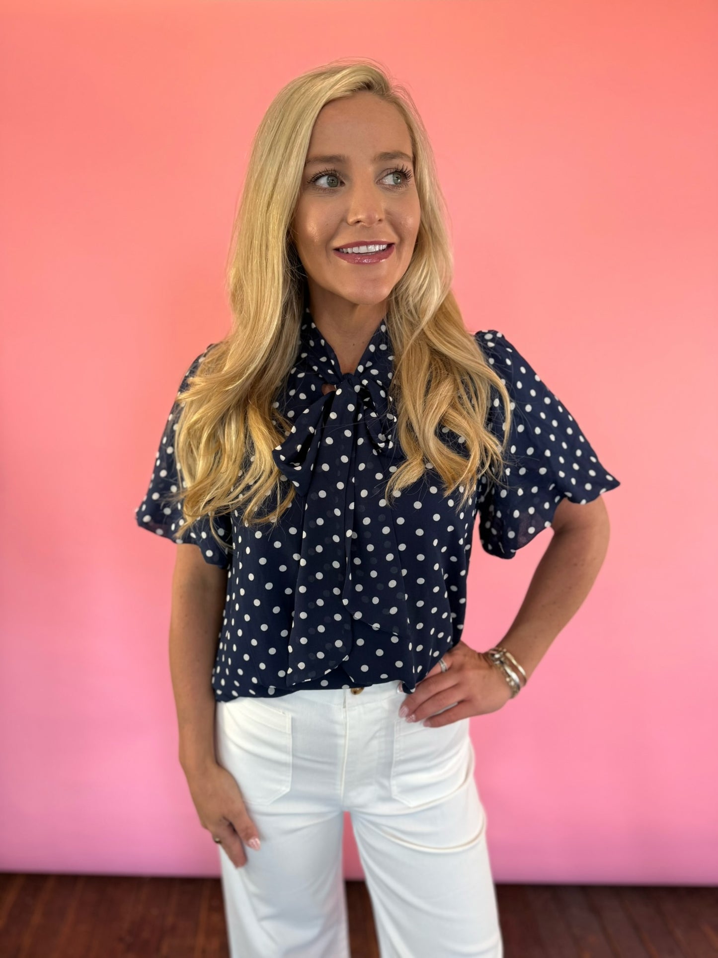 NAVY DOT BLOUSE