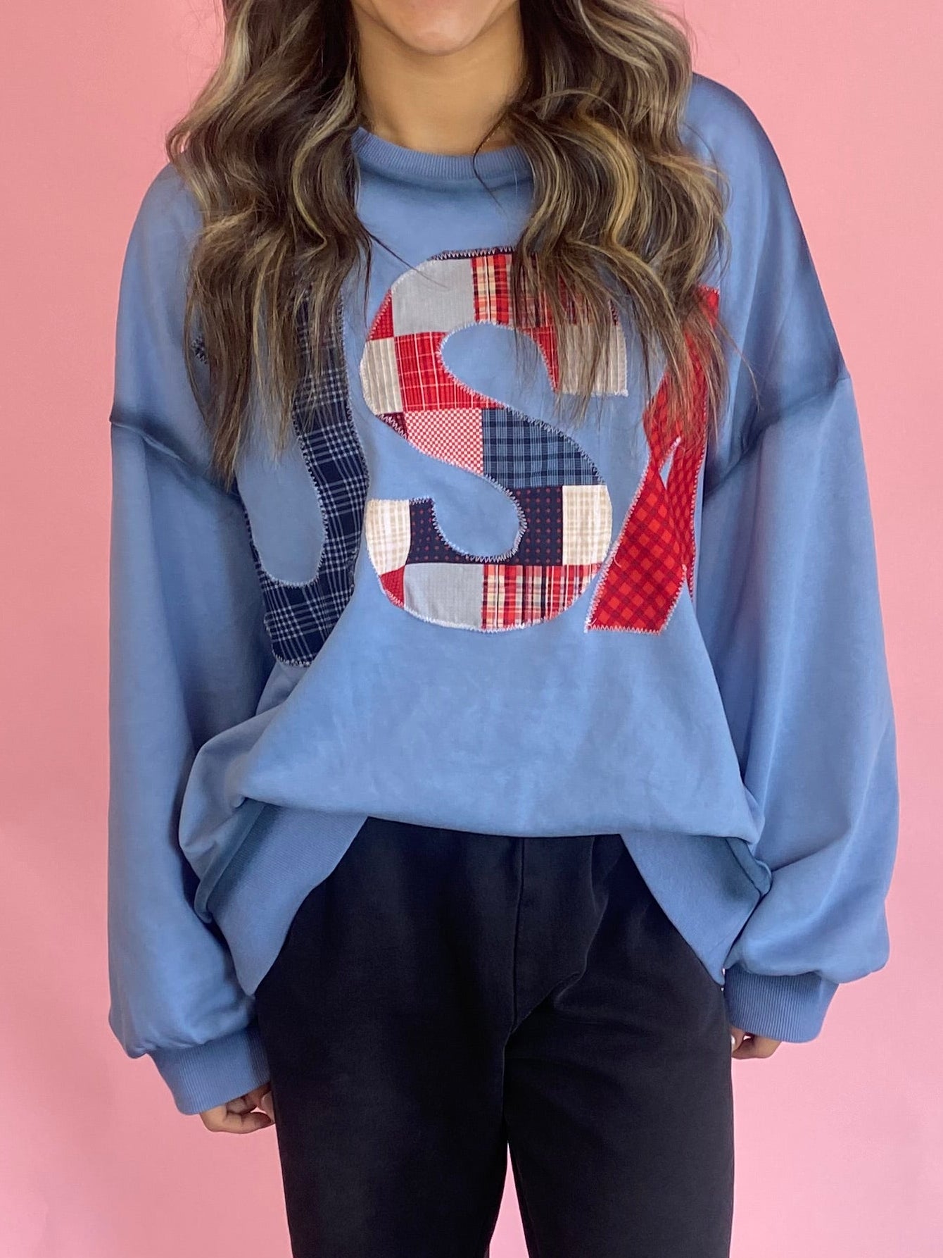 BLUE OVERSIZED USA OUTLINE SWEATSHIRT