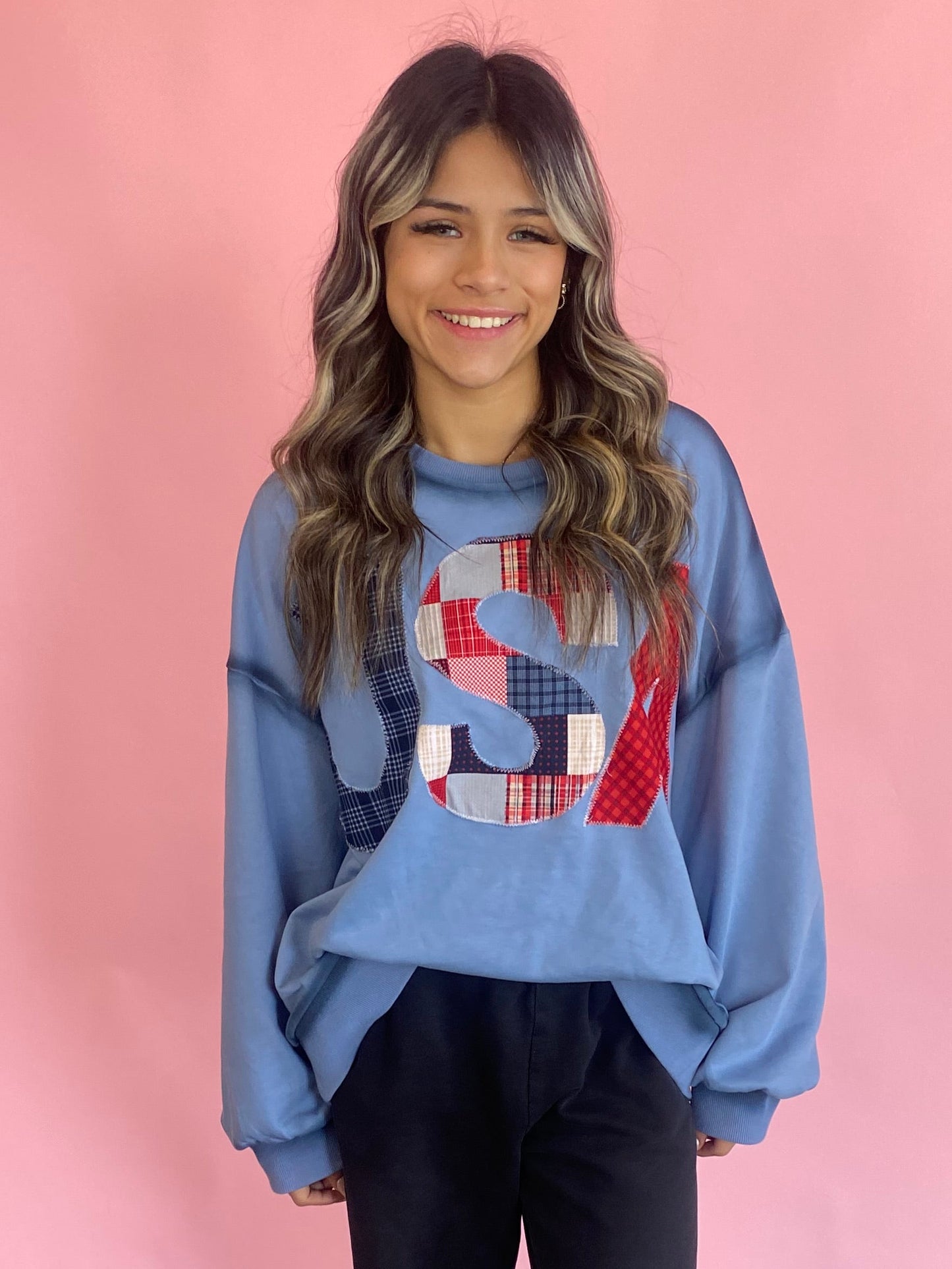 BLUE OVERSIZED USA OUTLINE SWEATSHIRT
