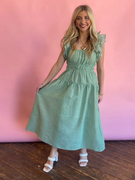 GREEN STRIPED SUNDRESS