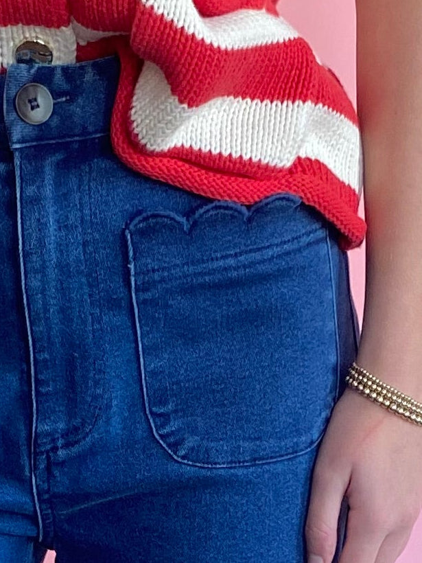 DARK DENIM SCALLOP POCKET JEANS