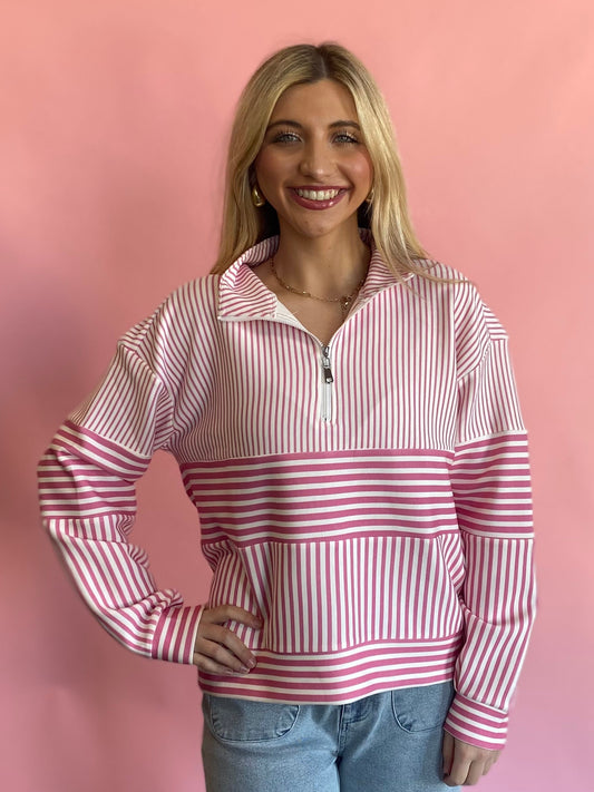 PINK & WHITE STRIPE PULLOVER