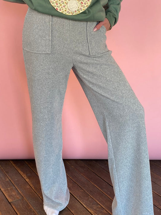 GREY RIBBED STRAIGHT LEG SWEATPANTS
