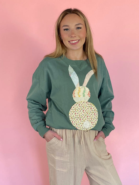 GREEN QUILTED BUNNY SWEATSHIRT