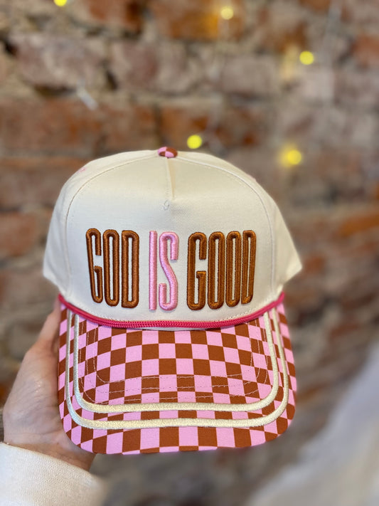 GOD IS GOOD BROWN AND PINK TRUCKER