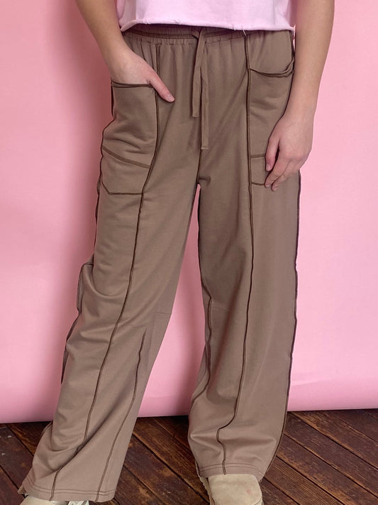 BROWN WIDE LEG LOUNGE PANTS