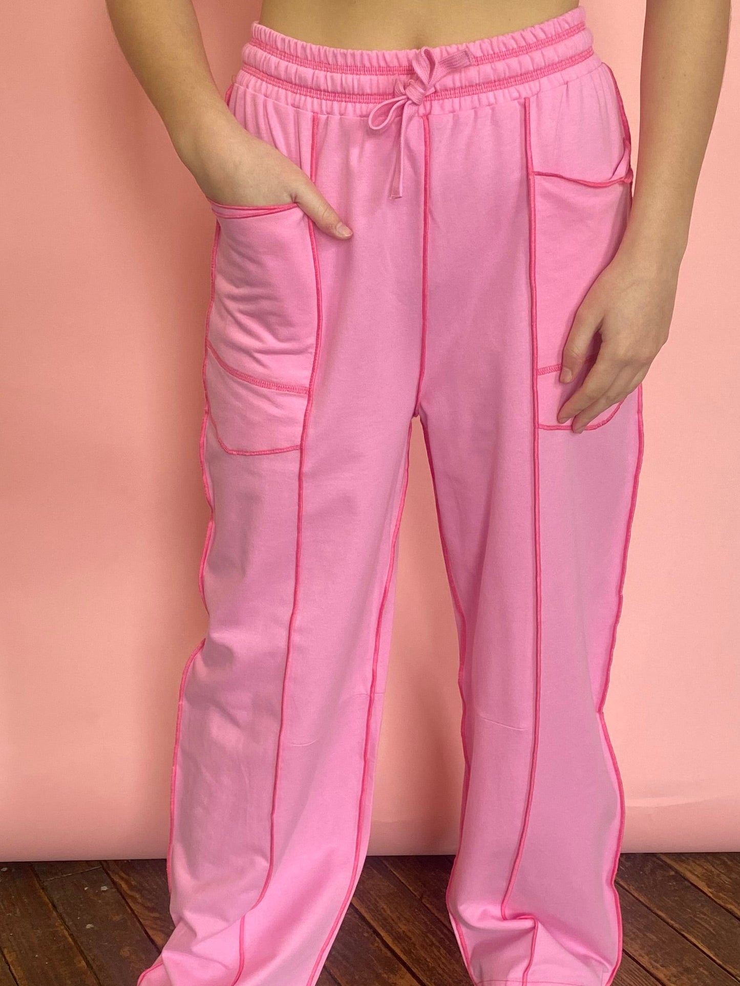 DOUBLE PINK WIDE LEG LOUNGE PANTS