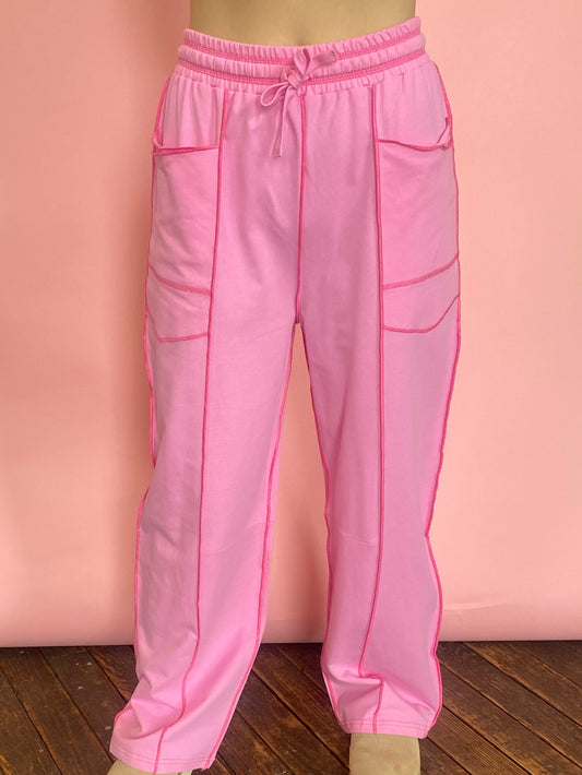 DOUBLE PINK WIDE LEG LOUNGE PANTS