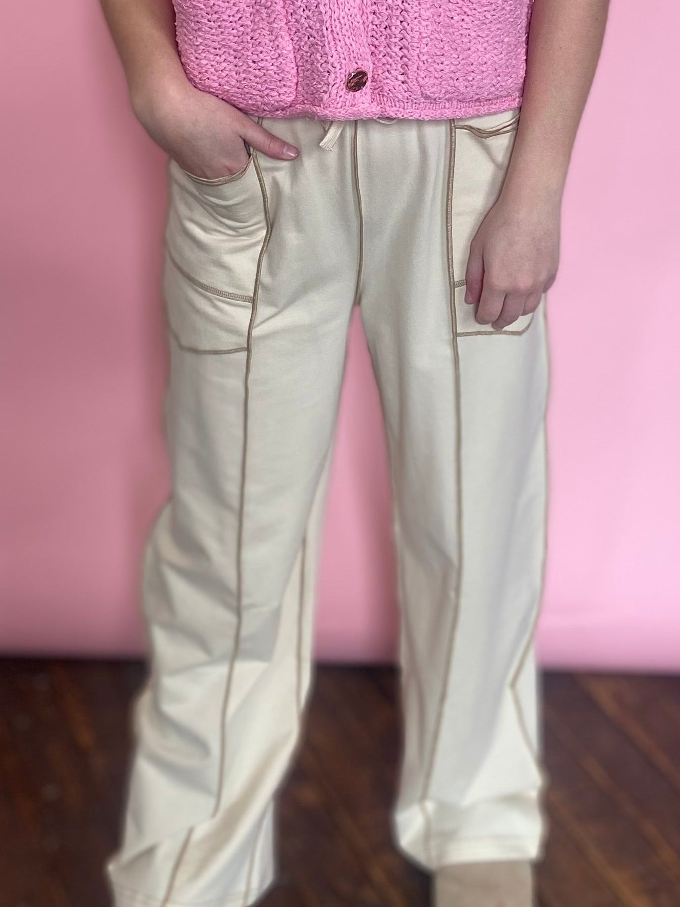 KHAKI WIDE LEG LOUNGE PANTS