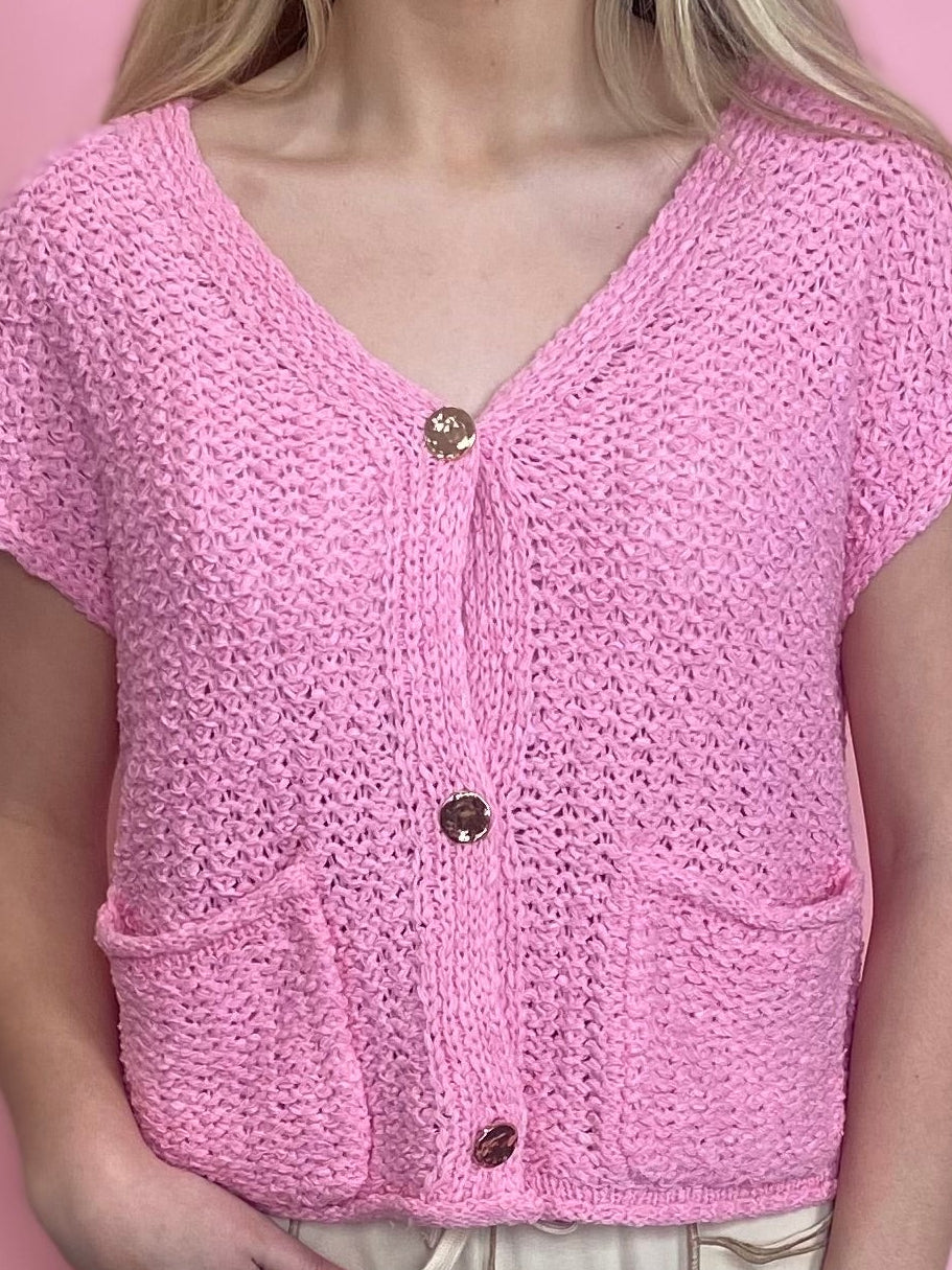 PINK LOOSE KNIT SWEATER VEST