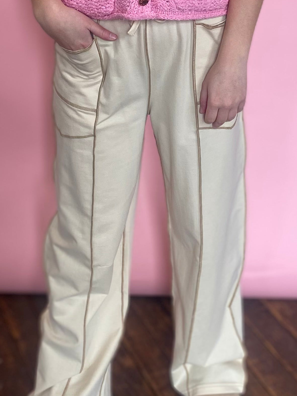 KHAKI WIDE LEG LOUNGE PANTS