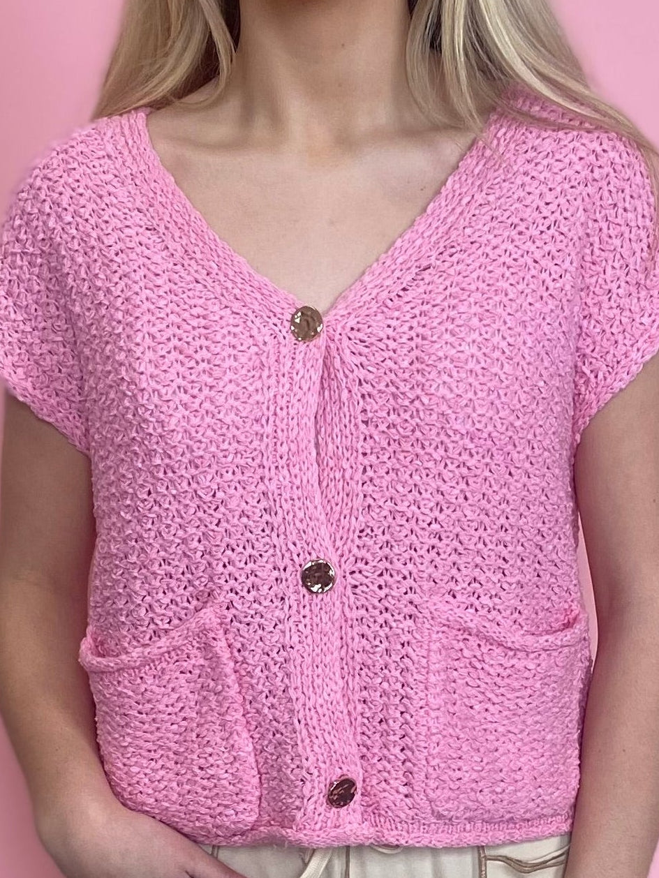 PINK LOOSE KNIT SWEATER VEST