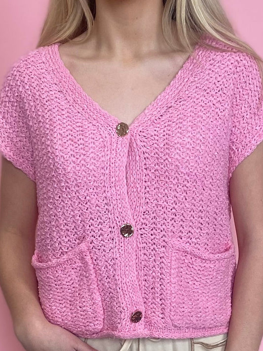 PINK LOOSE KNIT SWEATER VEST