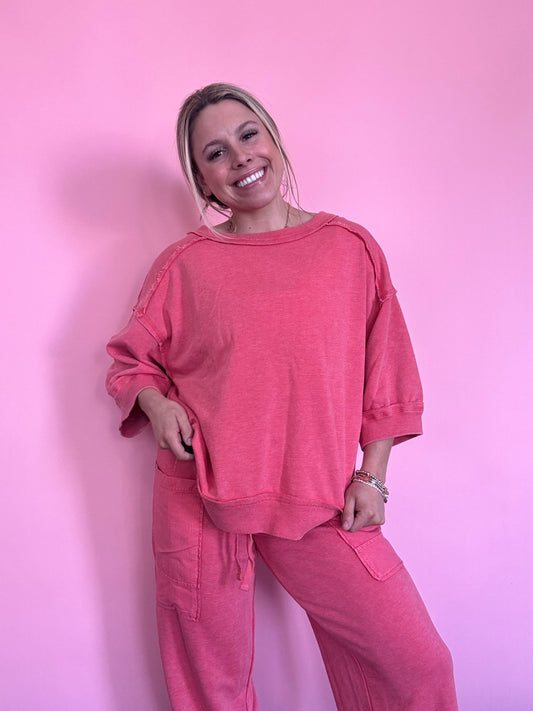 FADED RED TERRY PANT SET