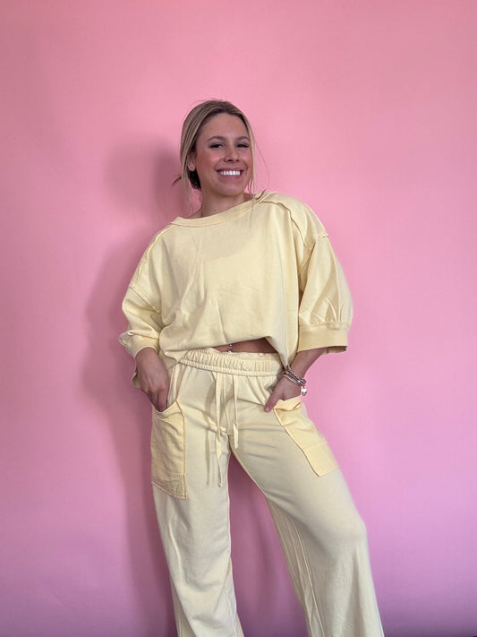 PALE YELLOW TERRY PANT SET