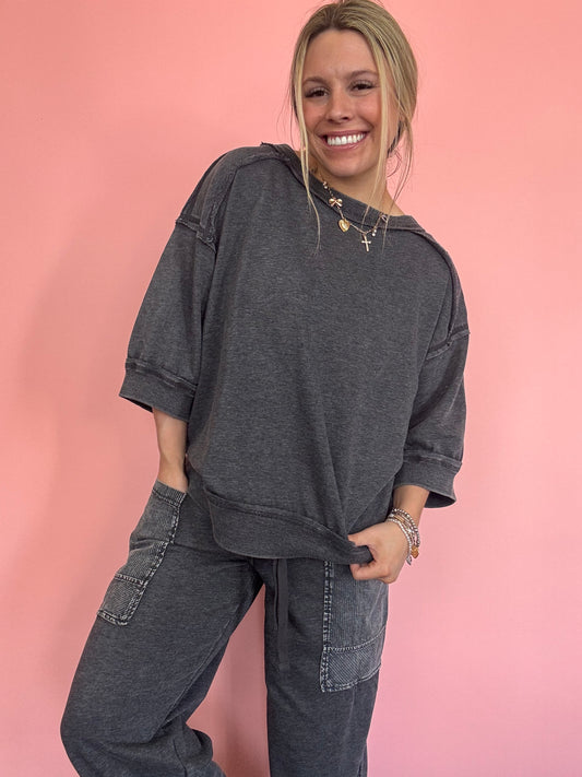 FADED BLACK TERRY PANT SET