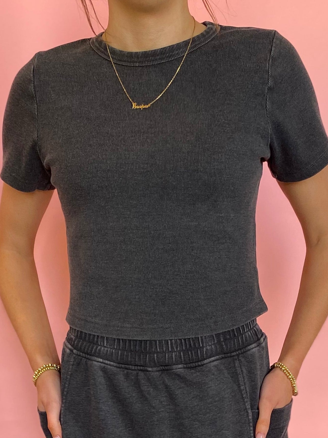 BLACK RIBBED SKIRT SET