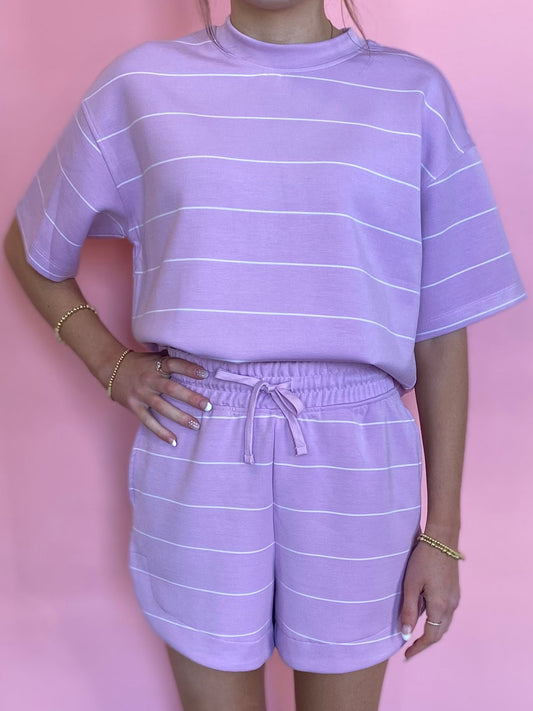 LILAC/CREAM STRIPED SHORT SET