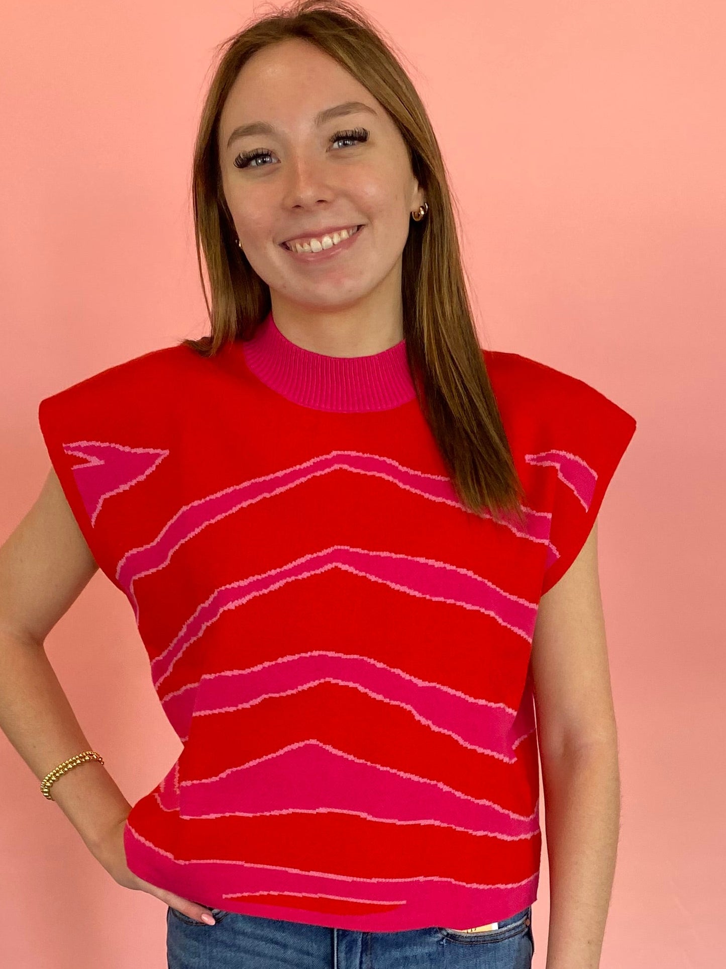RED, PINK, PINK SWEATER TOP