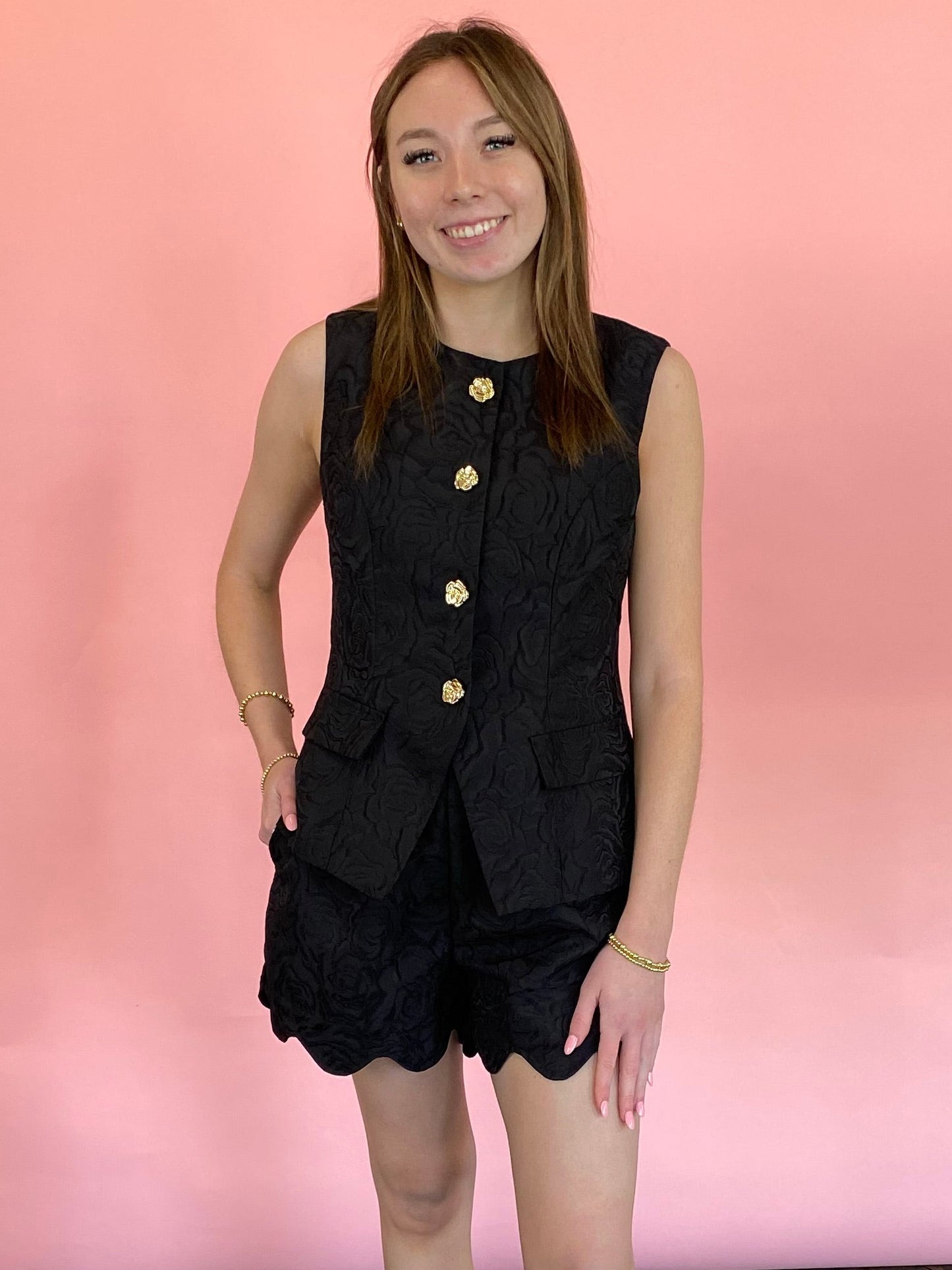 BLACK ROSE TEXTURED SHORTS SET