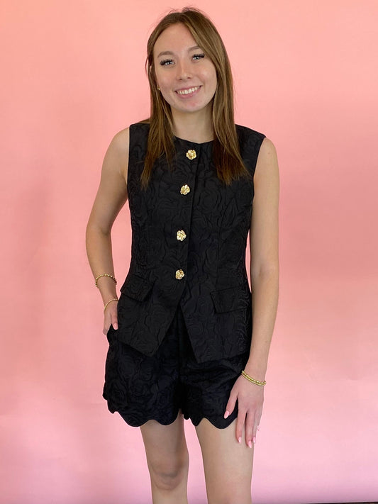 BLACK ROSE TEXTURED SHORTS SET