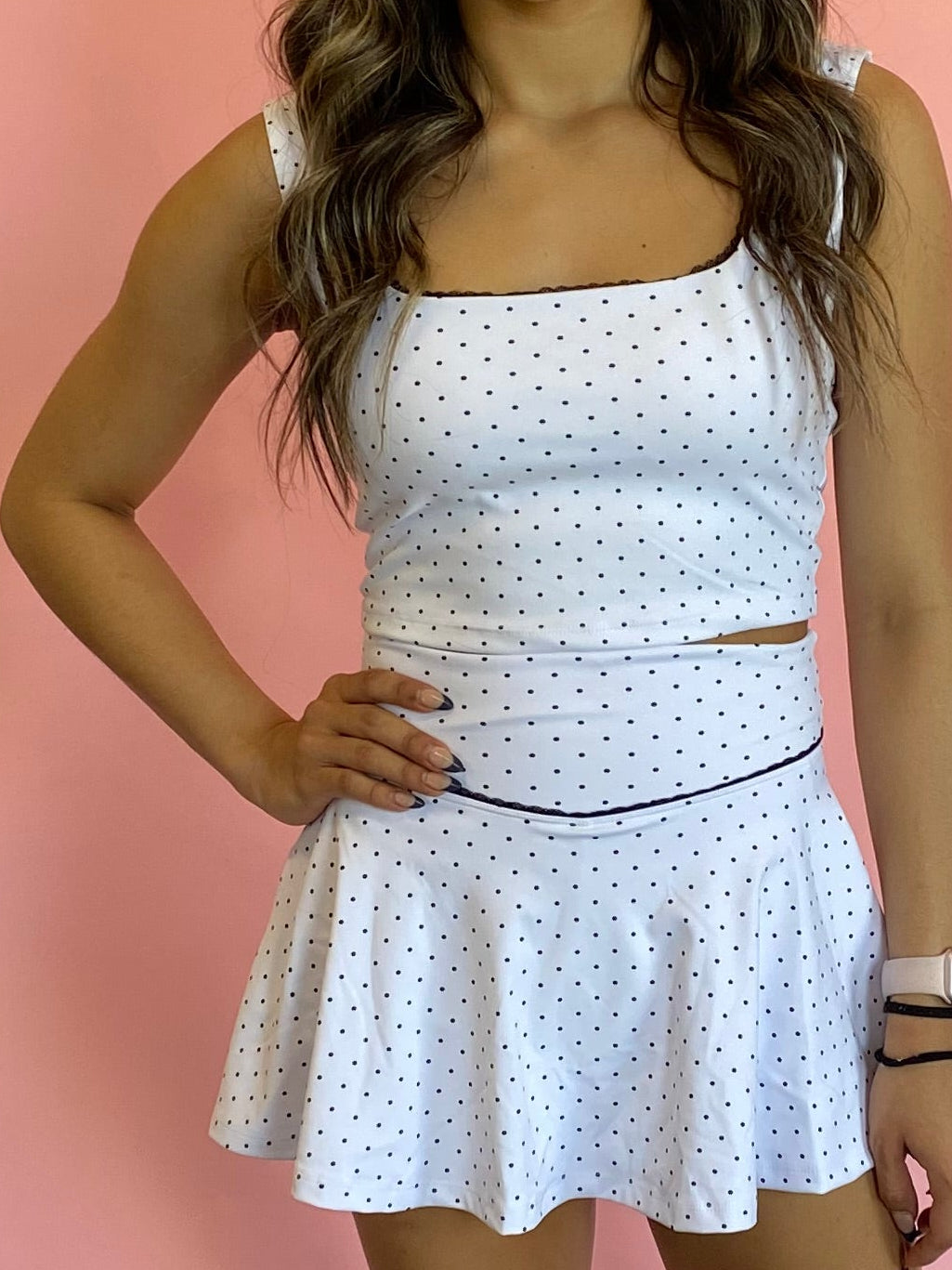 WHITE/BLACK POLKADOT BOW SKIRT SET